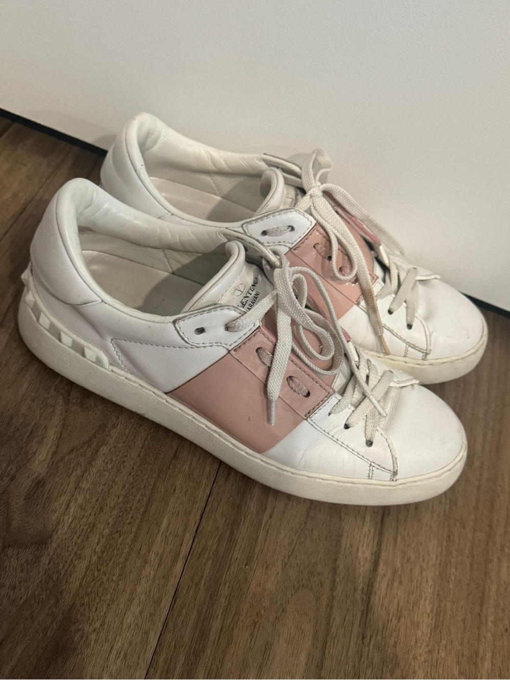 Valentino White Leather Sneakers with Pink Panel